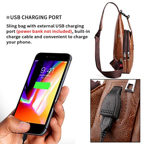 Small Leather Crossbody Sling Backpack with USB Charge Port F3466