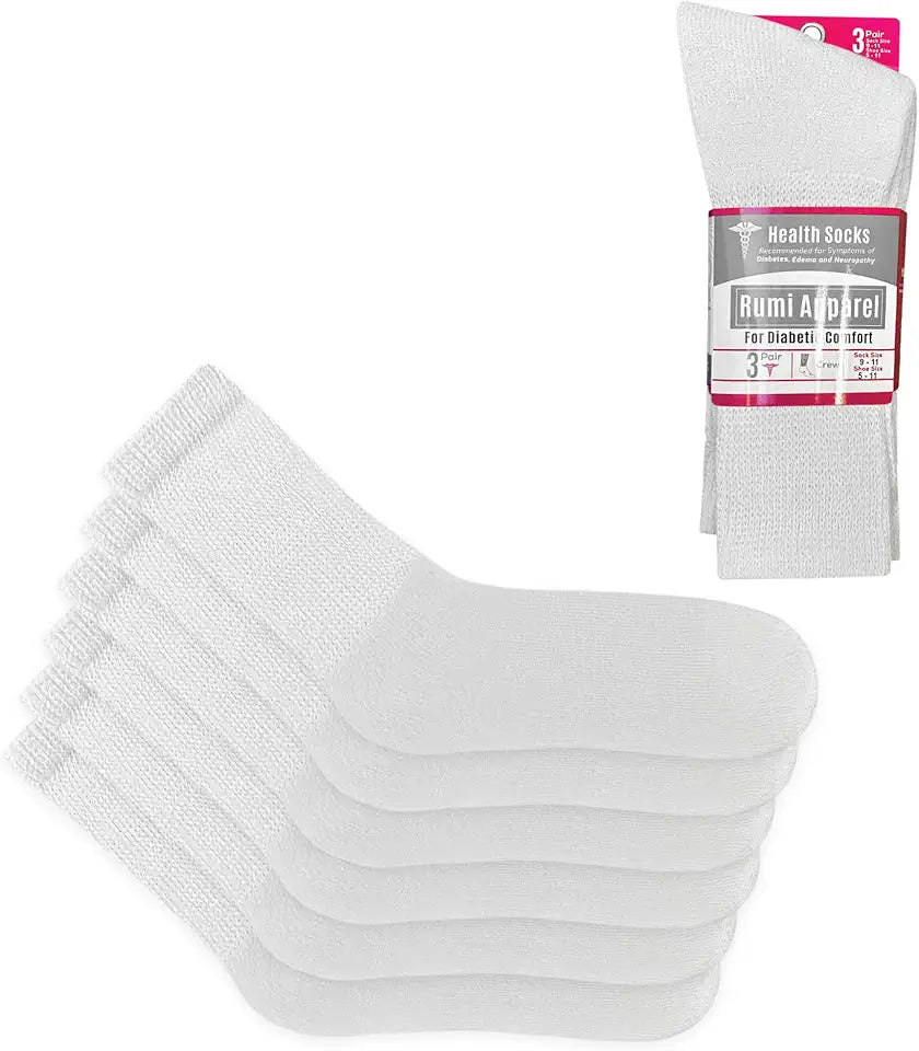 Diabetic Crew Socks 4-Pack 12 Pairs Size 7-12 Wide Top W435189