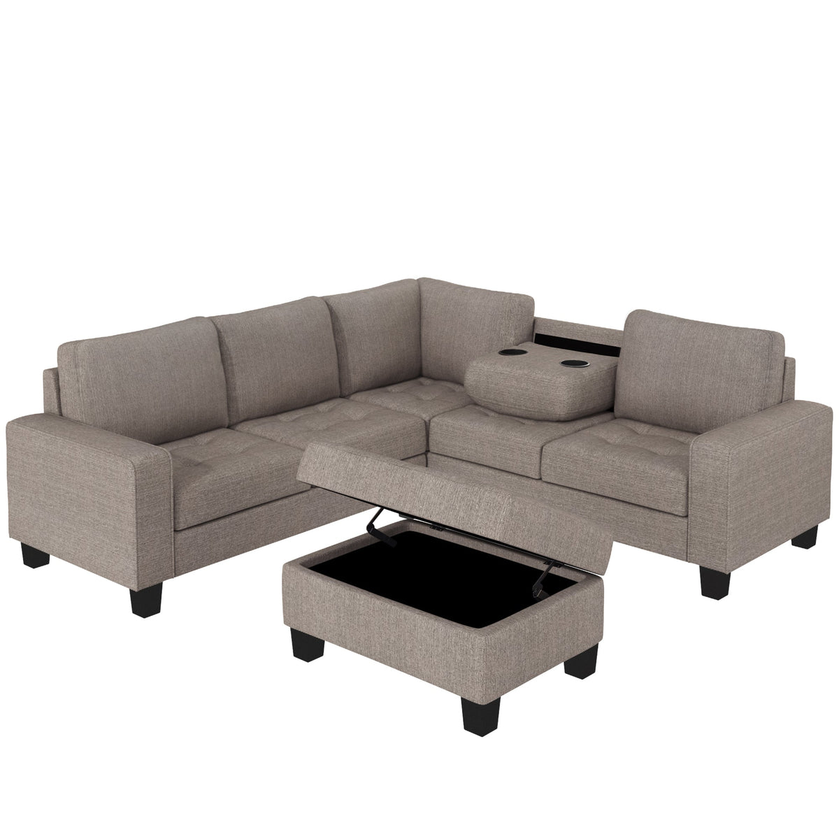 Sectional Sofa with Ottoman & Cup Holders Z2788