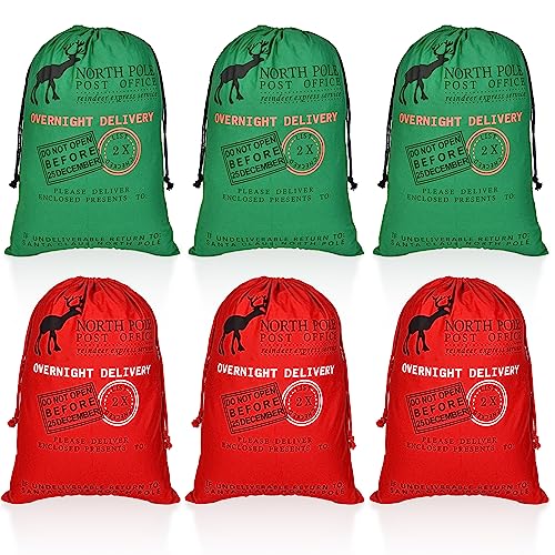 6 Packs Large Cotton Canvas Christmas Bag With Drawstrings D790