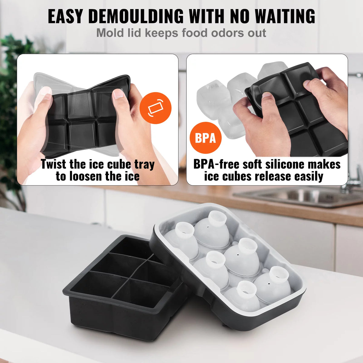 Silicone Ice Cube Tray with Lid 2 Packs Q180