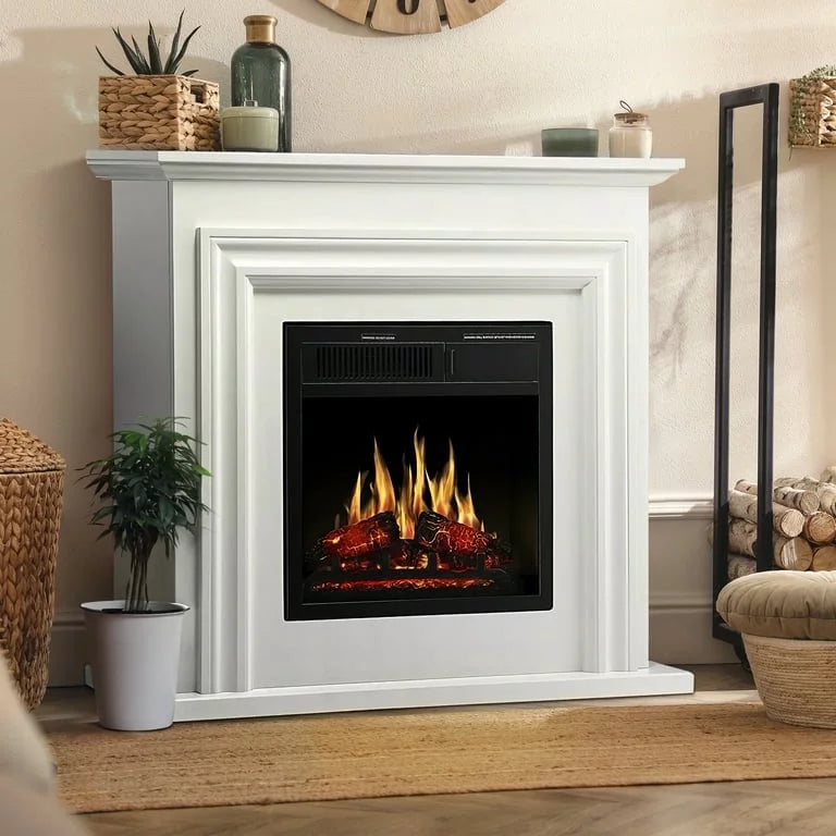 36" Freestanding Electric Fireplace with White Mantel J5759