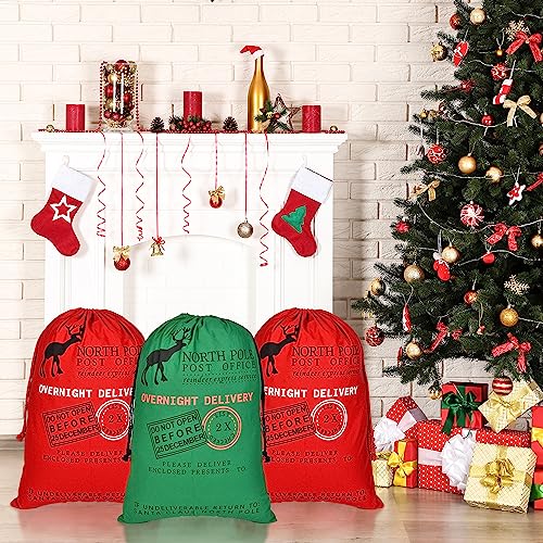 6 Packs Large Cotton Canvas Christmas Bag With Drawstrings D790