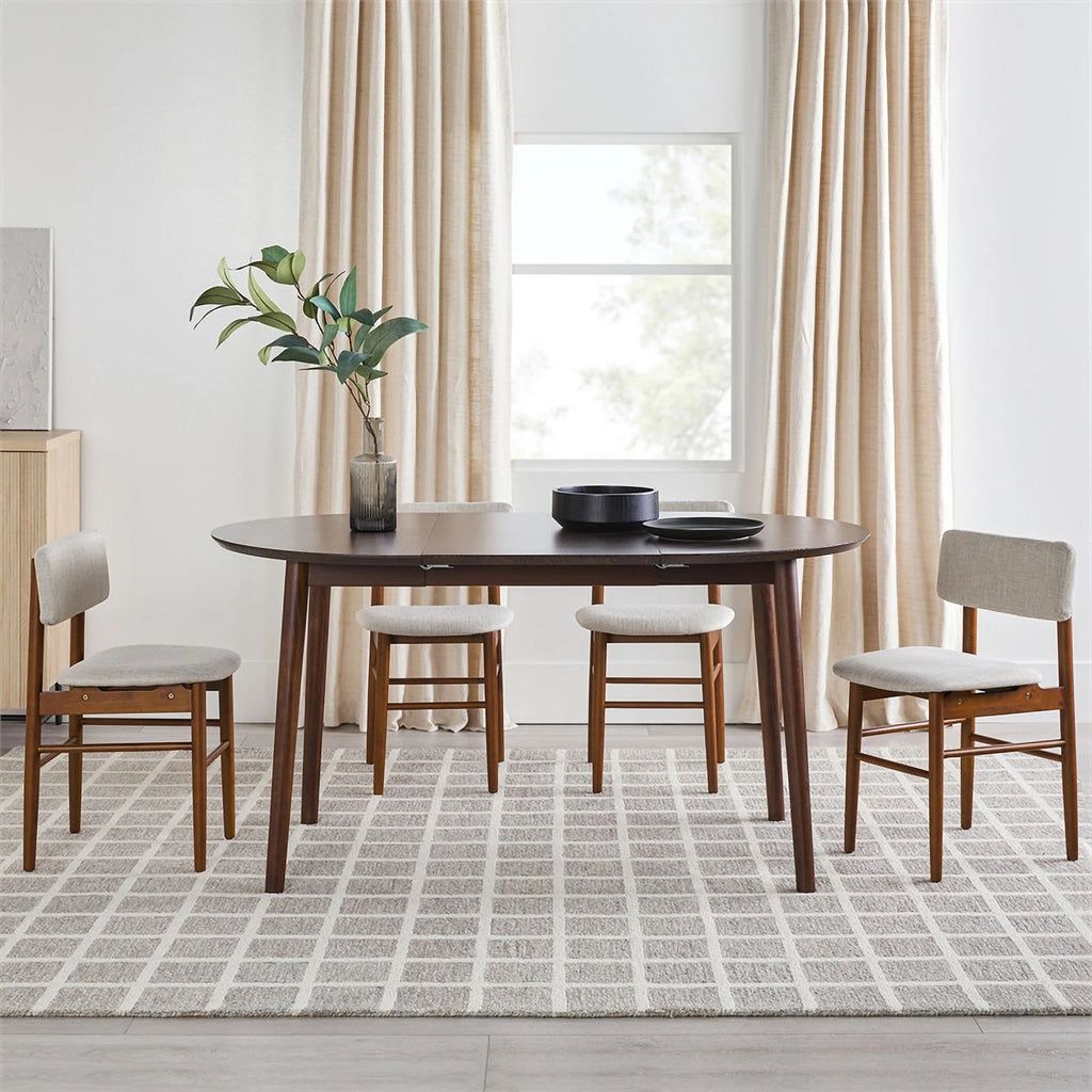 Oval Solid Wood Dining Table with Removable Leaf in Walnut T447