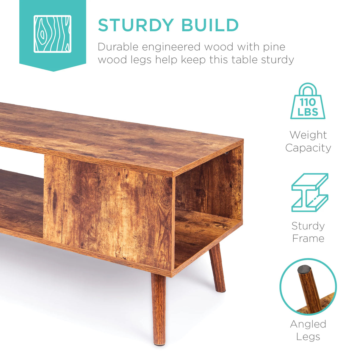 Wooden Mid-Century Modern Coffee Accent Table with Open Storage Shelf Brown V24672