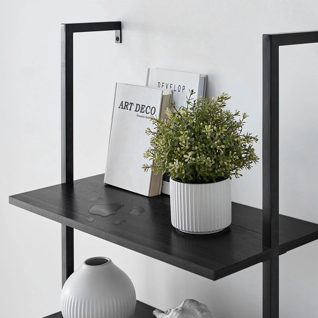 5-Shelf Ladder Bookcase Black Wood and Metal S855