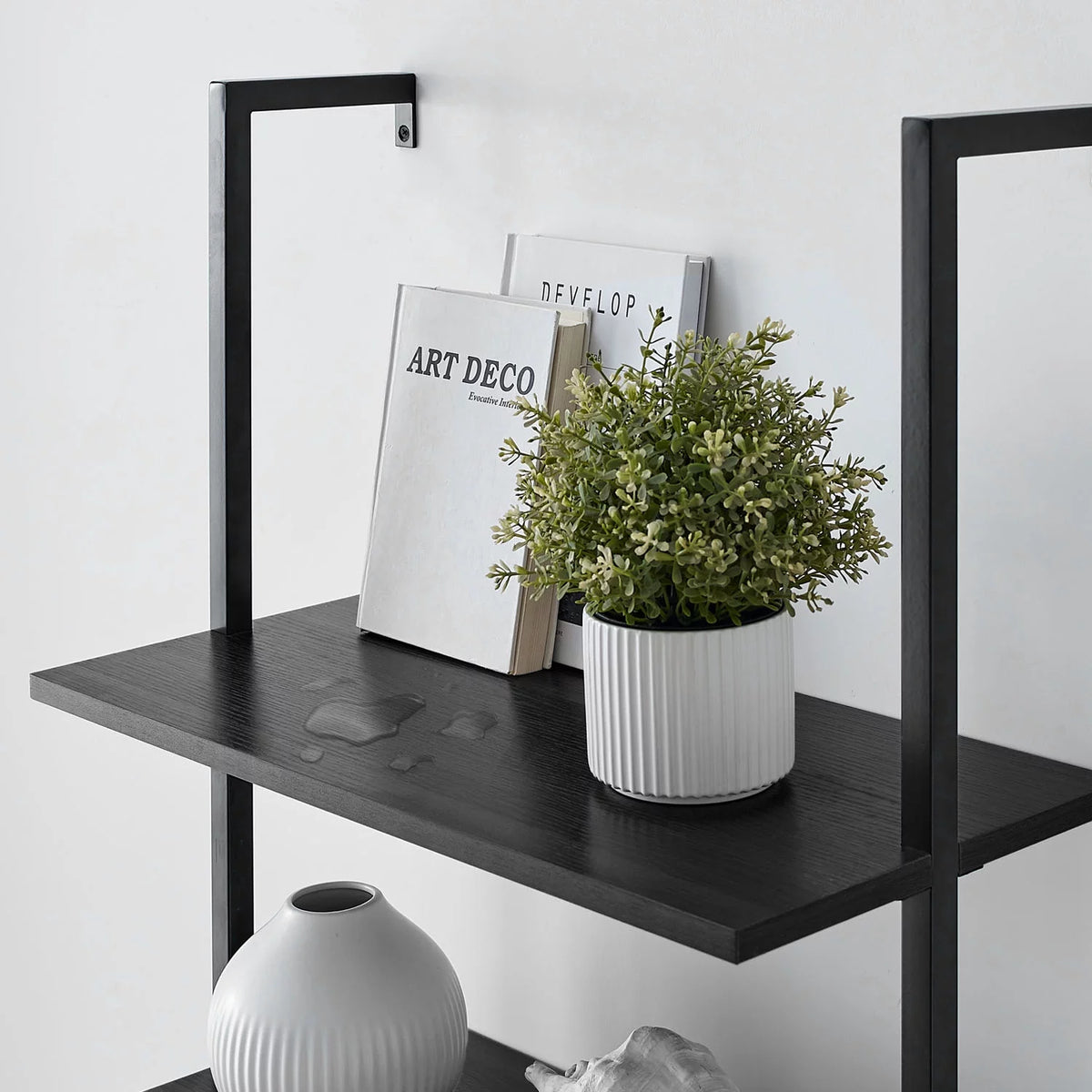 5-Shelf Ladder Bookcase Black Wood and Metal S855