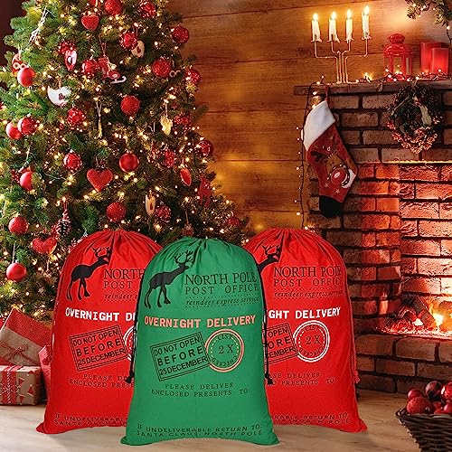 6 Packs Large Cotton Canvas Christmas Bag With Drawstrings D790