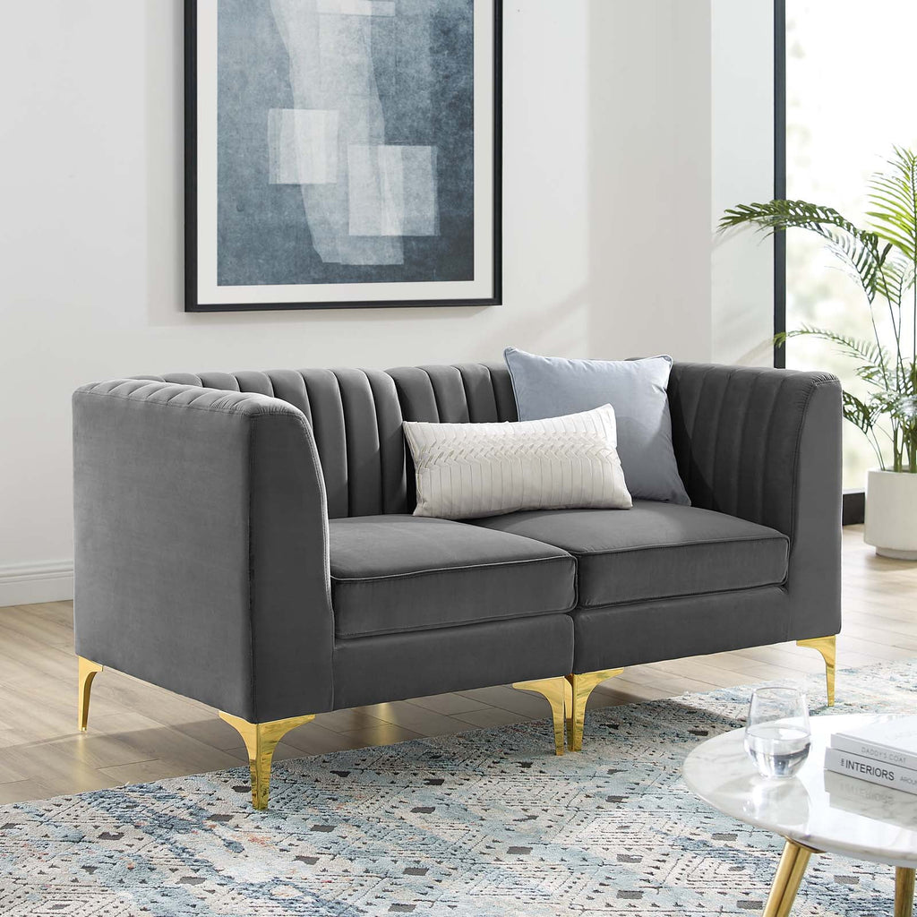 Gray Channel Tufted Performance Velvet Loveseat L757