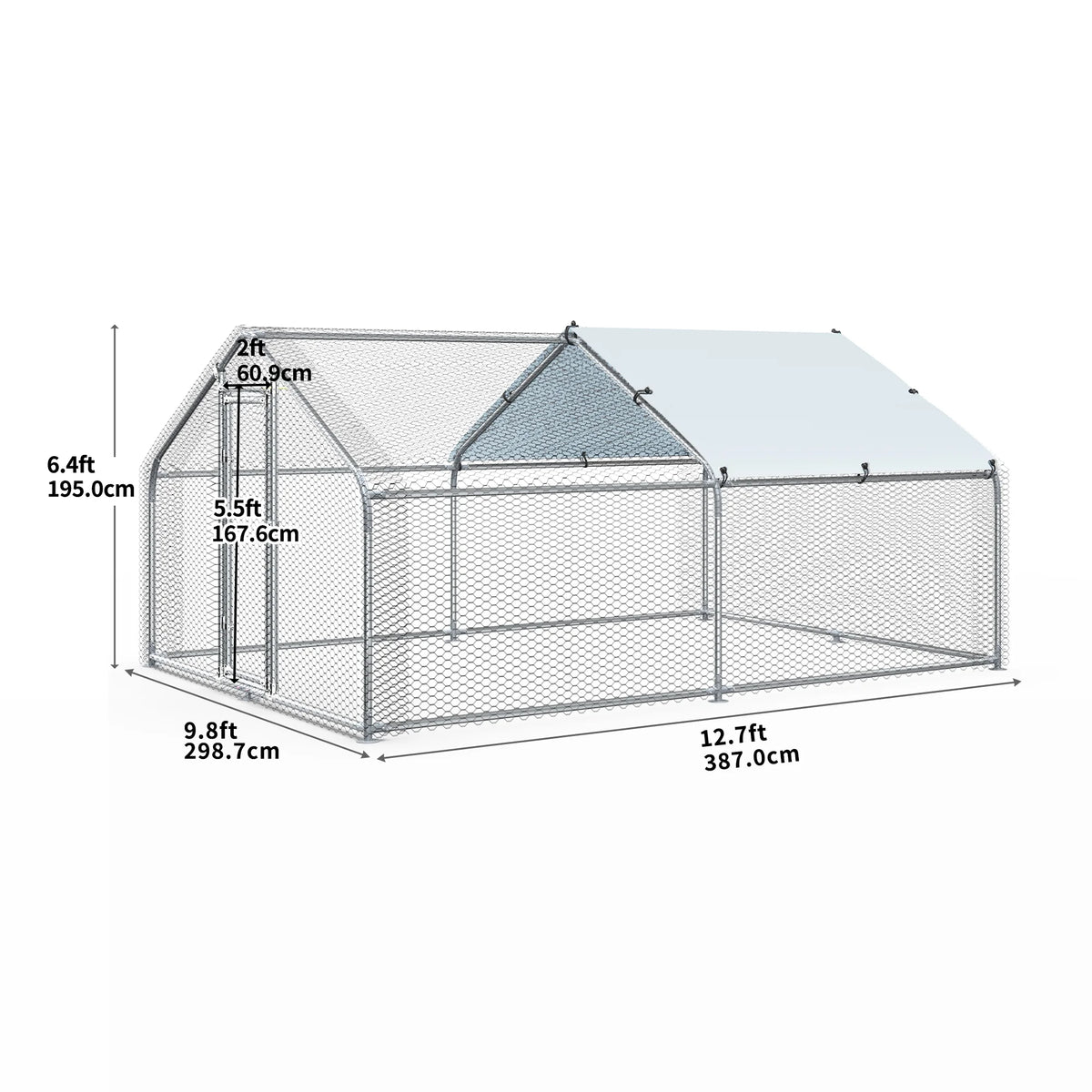 Large Metal Walk-in Chicken Coop with Waterproof Cover E16056