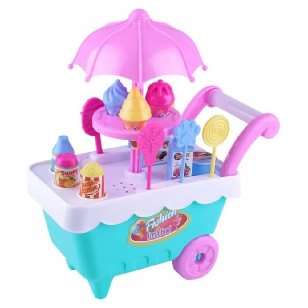 16 Piece Ice Cream Cart Toy Set with Umbrella Food Dishes V26002