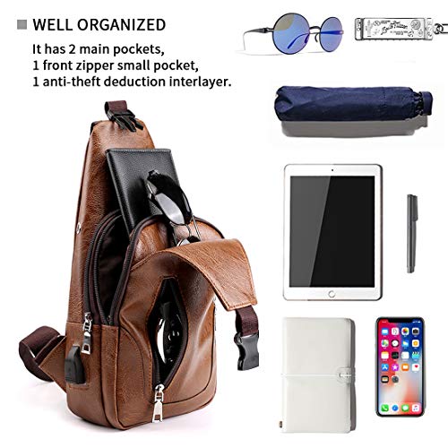 Small Leather Crossbody Sling Backpack with USB Charge Port F3466