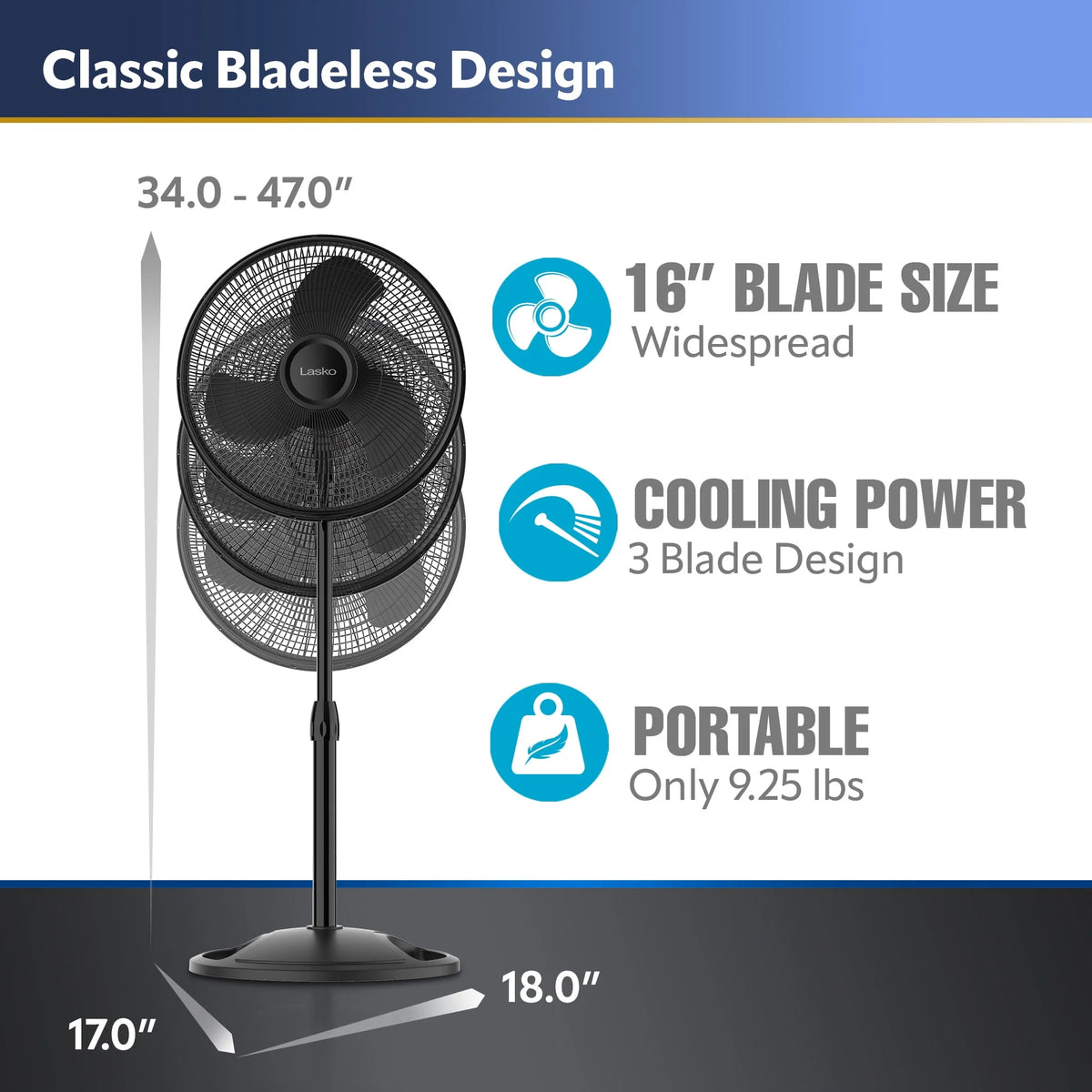 16 Oscillating Adjustable Pedestal Fan with 3-Speeds, Black F766589