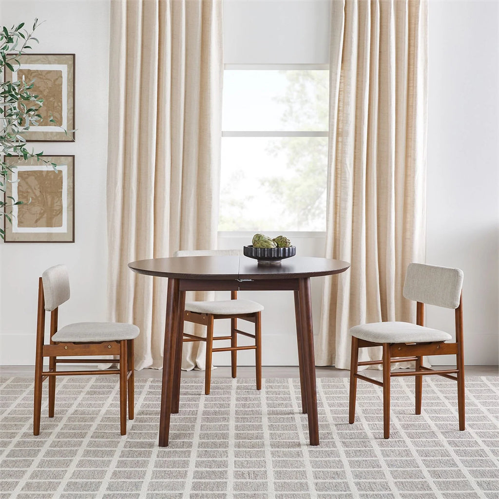Oval Solid Wood Dining Table with Removable Leaf in Walnut T447