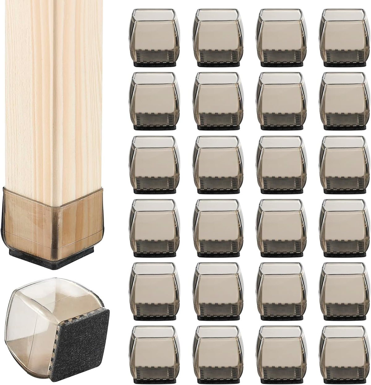 24 pcs Square Chair Leg Floor Protectors Felt Furniture Pads Silicone Chair Leg Covers Black L355