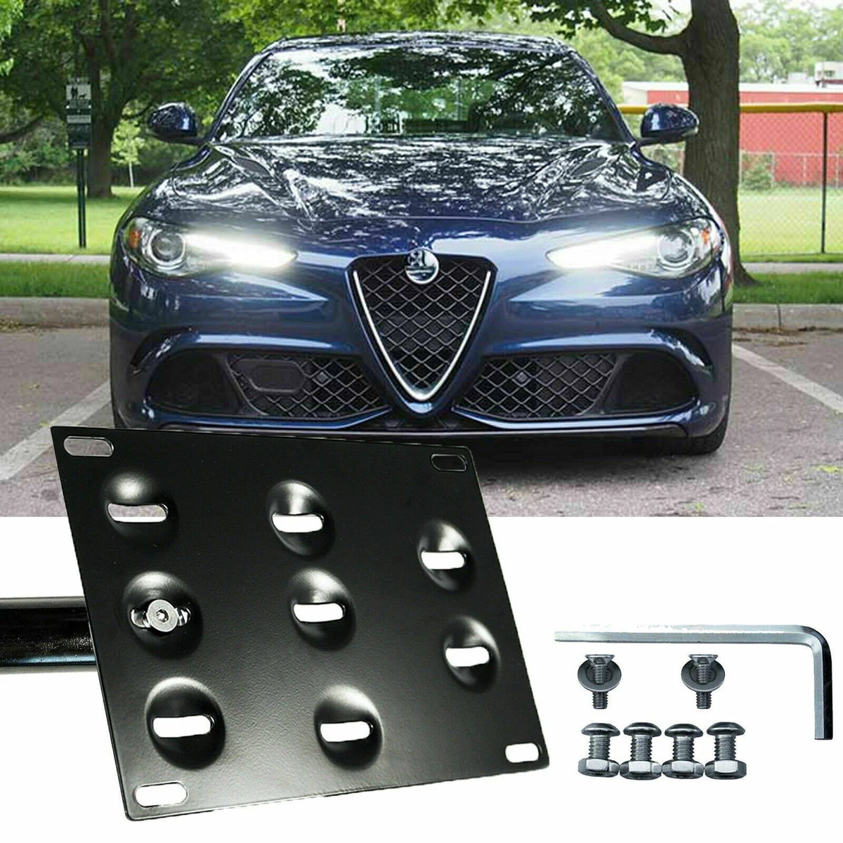 Black No Drill Tow Hook License Plate Mounting Bracket Adapter Kit M6857