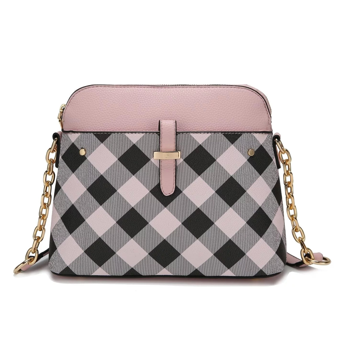 Navy Checkered Vegan Leather Crossbody Handbag I495