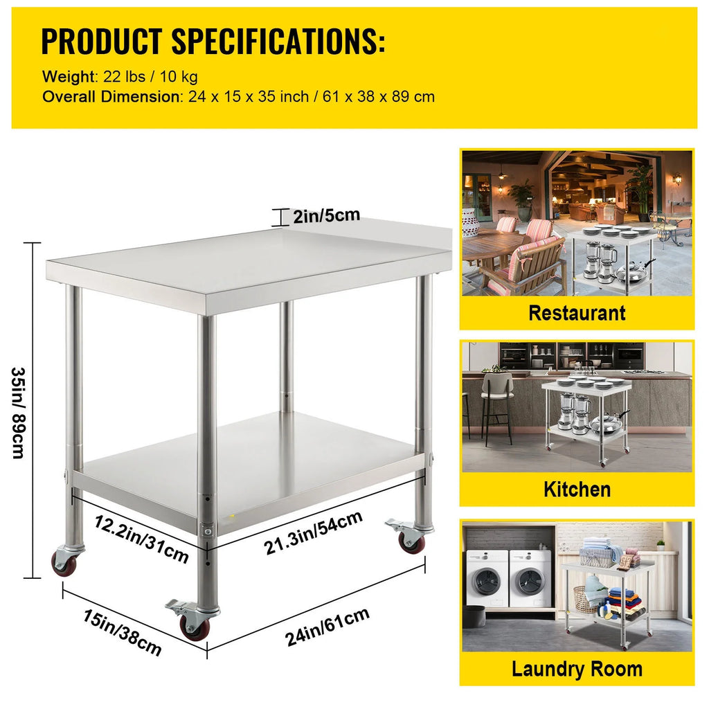 Stainless Steel Work Table with 4 Casters R1724