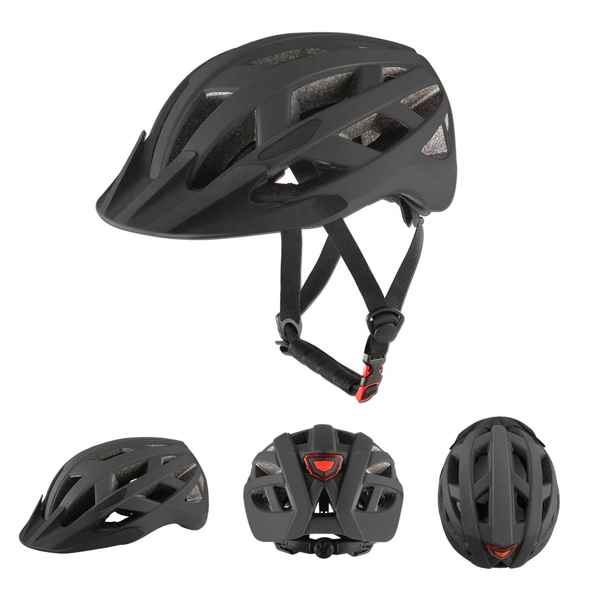 LED Rear Light Mountain Bike Helmet with Detachable Visor E117
