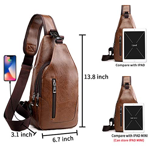 Small Leather Crossbody Sling Backpack with USB Charge Port F3466