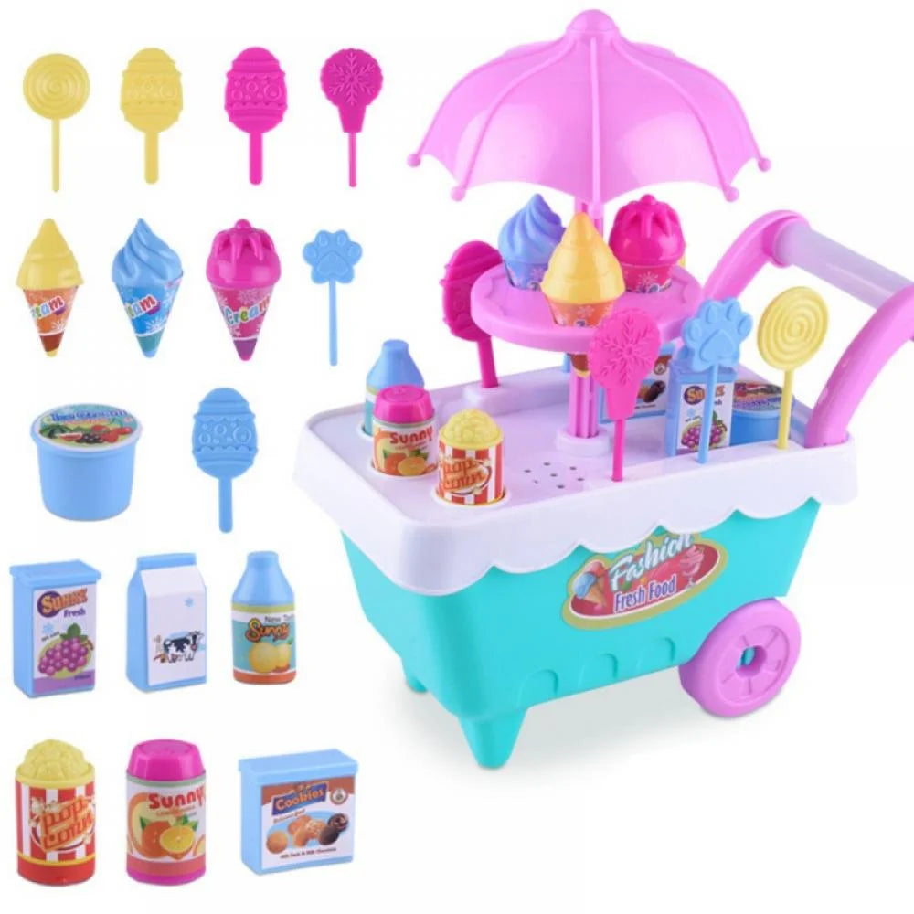 16 Piece Ice Cream Cart Toy Set with Umbrella Food Dishes V26002