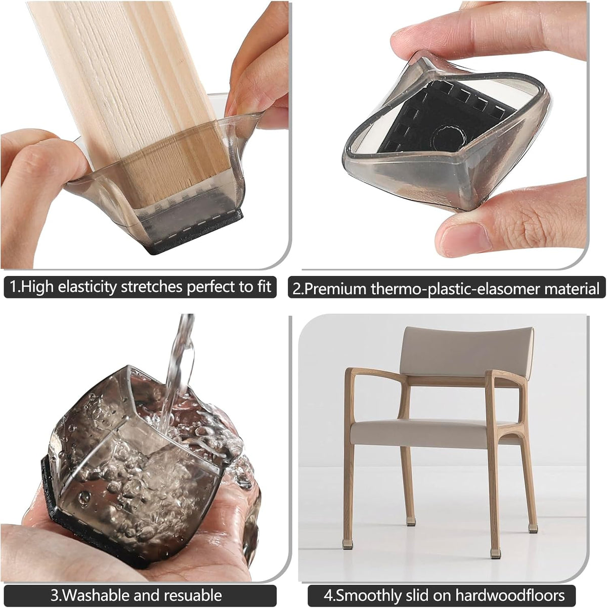 24 pcs Square Chair Leg Floor Protectors Felt Furniture Pads Silicone Chair Leg Covers Black L355