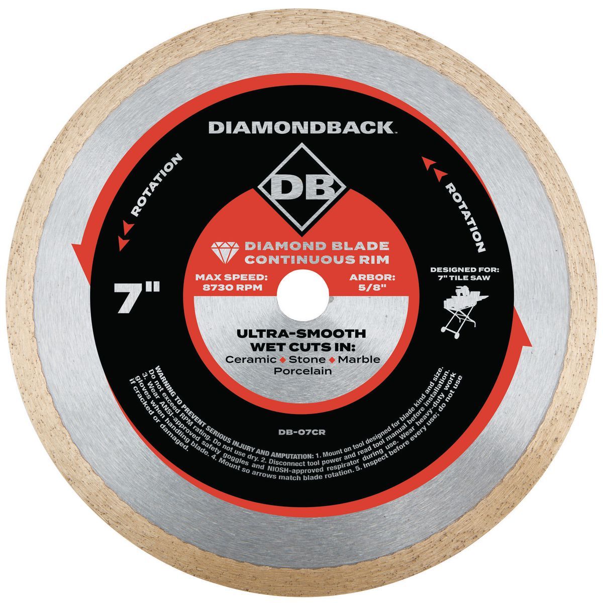 7 in. Continuous Rim Wet or Dry Cut Diamond Blade H218