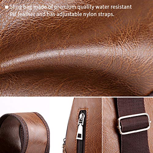 Small Leather Crossbody Sling Backpack with USB Charge Port F3466