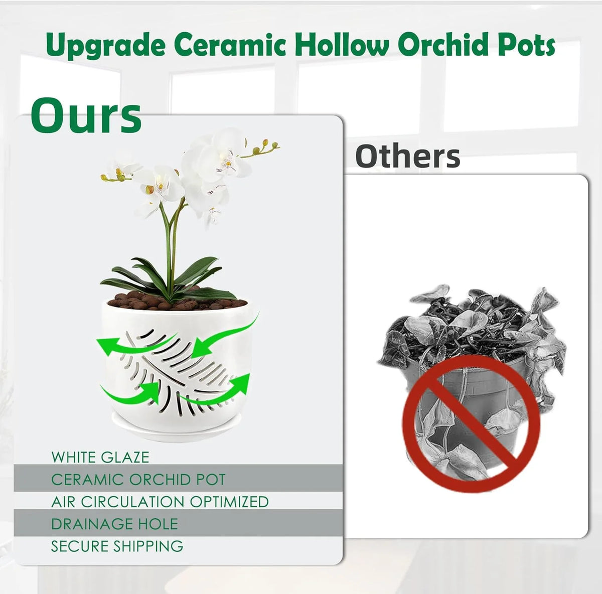 6+5 inch Ceramic Orchid Pots with Holes, 2 Pack D66477