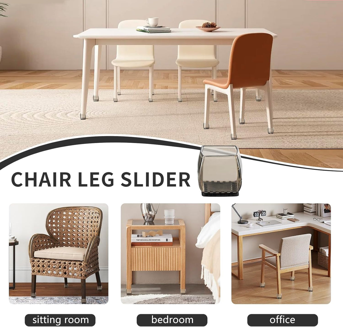 24 pcs Square Chair Leg Floor Protectors Felt Furniture Pads Silicone Chair Leg Covers Black L355