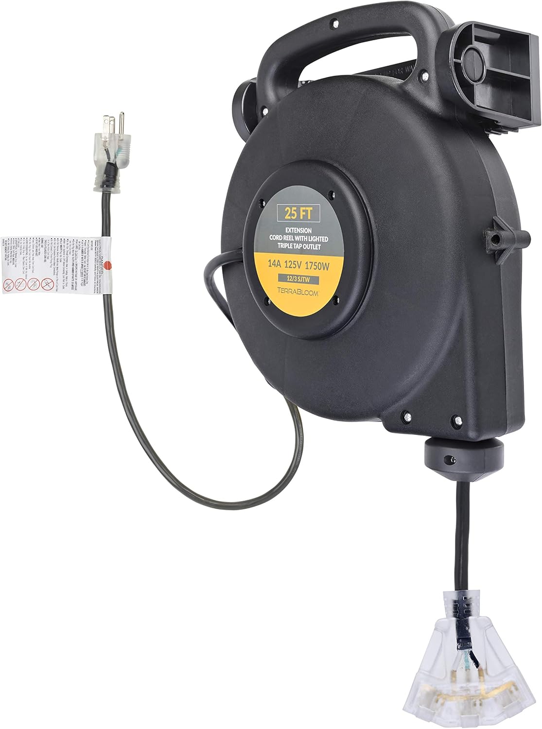 25 Ft 12/3 Retractable Extension Cord Reel with 3 Outlets Y989