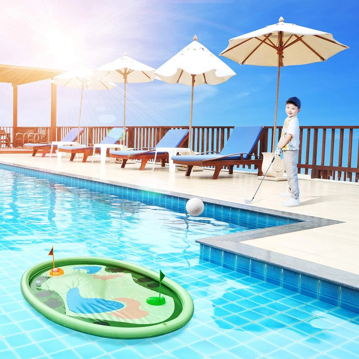 Inflatable Pool Golf Game with 10 Balls, 2 Holes, and 2 Flag T705129