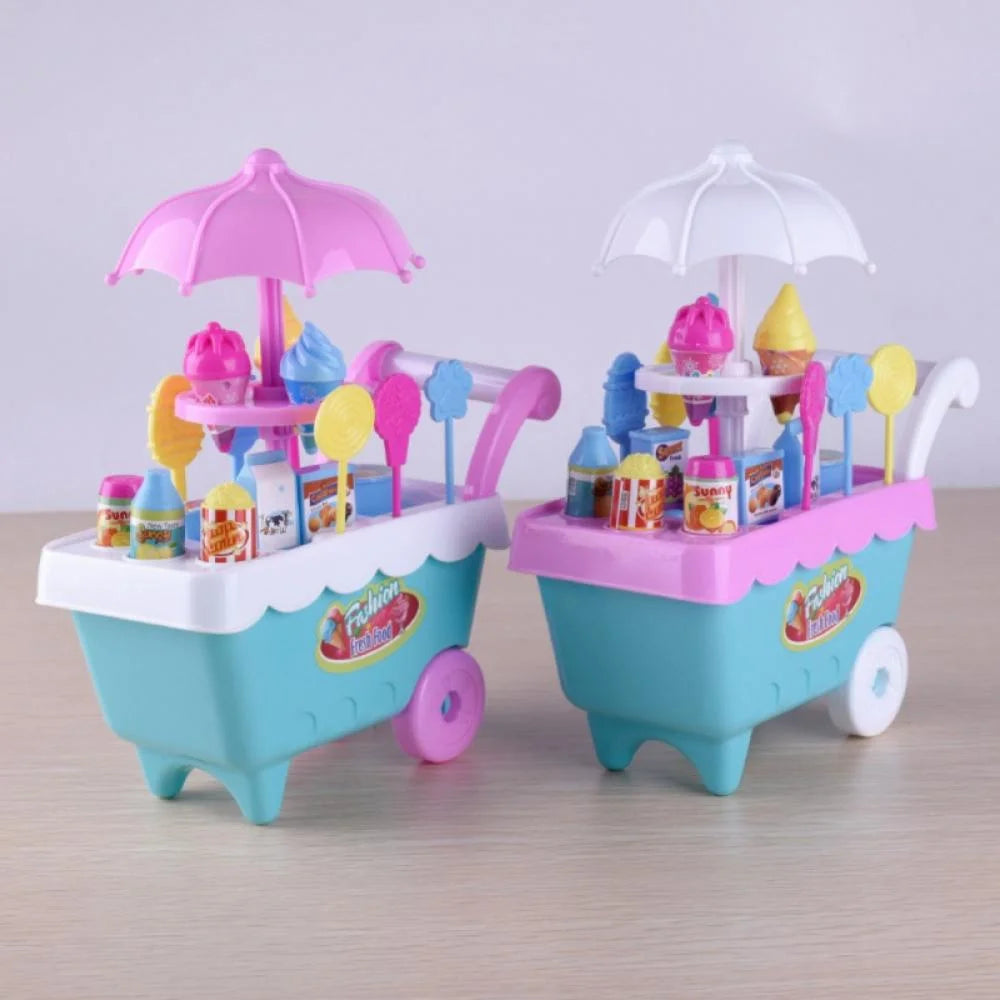 16 Piece Ice Cream Cart Toy Set with Umbrella Food Dishes V26002