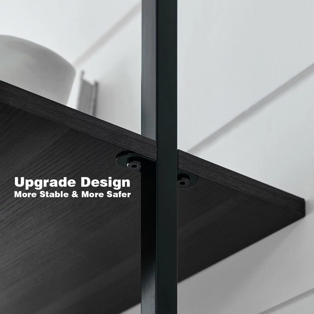 5-Shelf Ladder Bookcase Black Wood and Metal S855