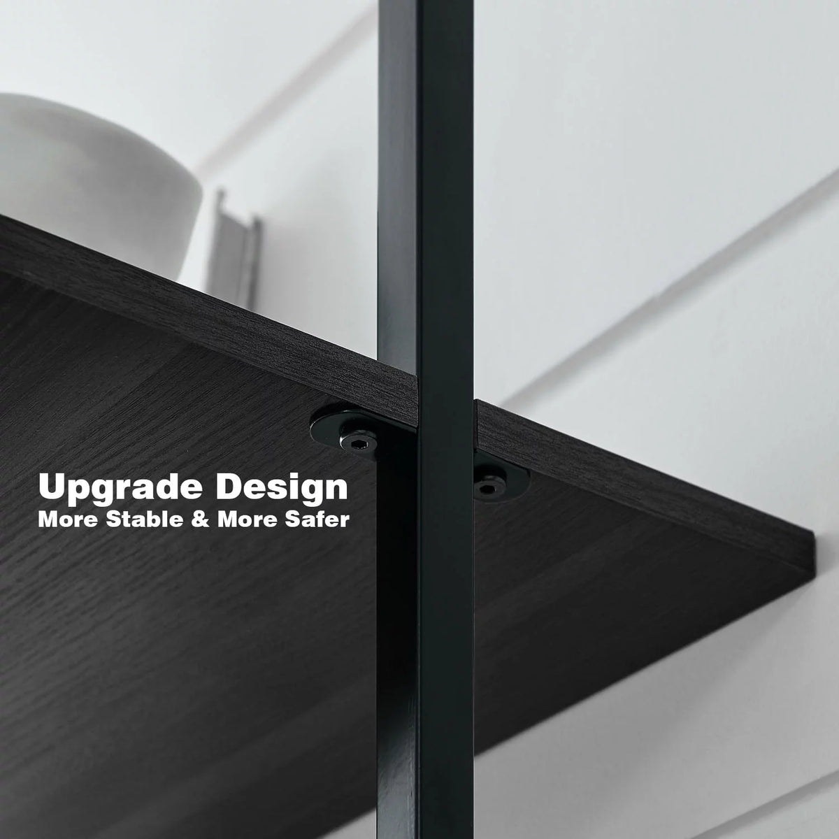 5-Shelf Ladder Bookcase Black Wood and Metal S855