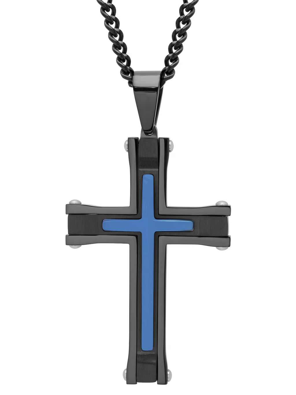 Black and Blue Stainless Steel Cross Pendant Necklace G487