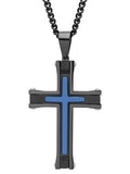 Black and Blue Stainless Steel Cross Pendant Necklace G487
