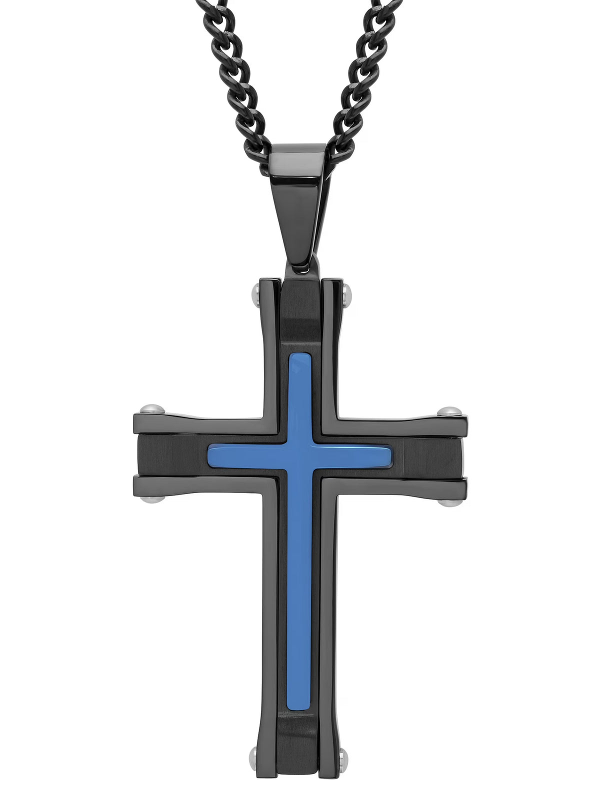 Black and Blue Stainless Steel Cross Pendant Necklace G487