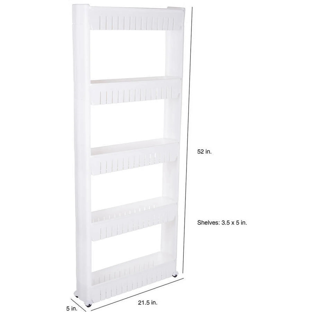 5-Tier White Plastic Rolling Pantry Storage Cart M71322