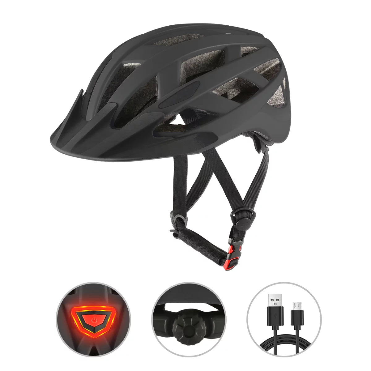 LED Rear Light Mountain Bike Helmet with Detachable Visor E117