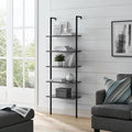 5-Shelf Ladder Bookcase Black Wood and Metal S855