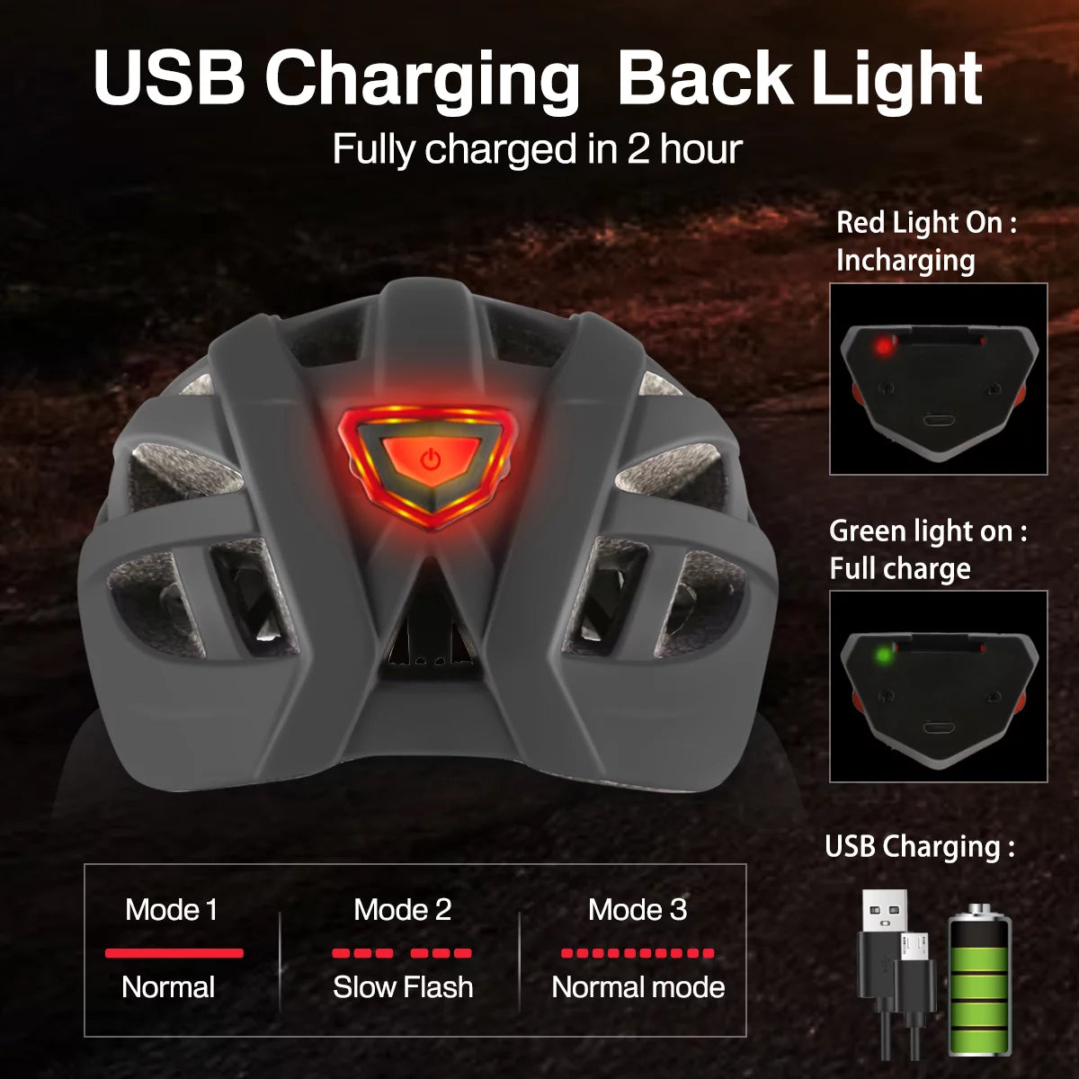LED Rear Light Mountain Bike Helmet with Detachable Visor E117