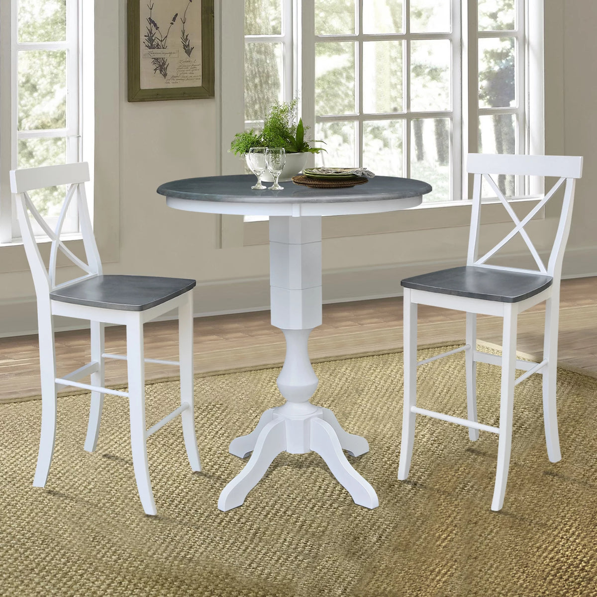 Round Wood Bar Height Table with 2 Stools T5507