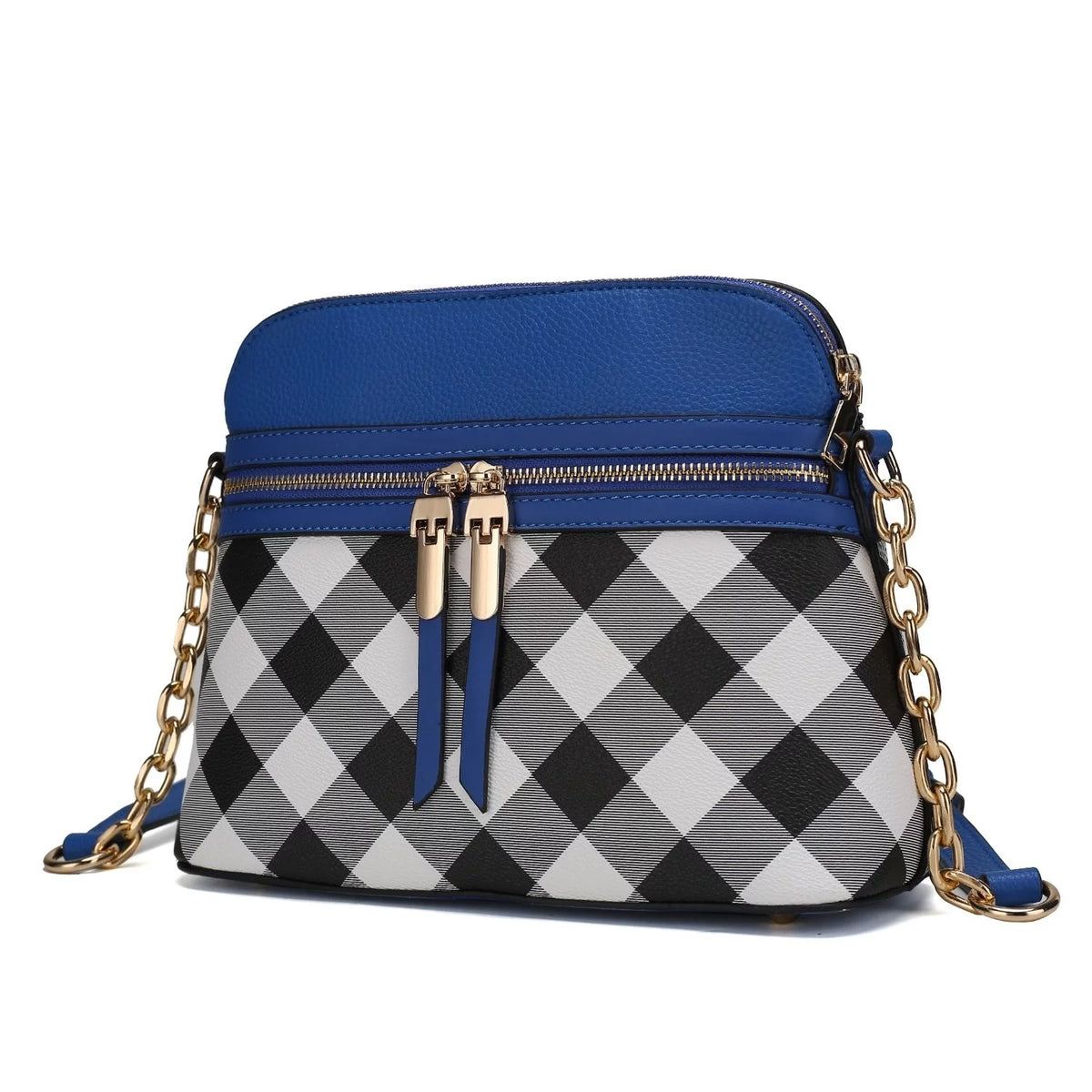 Navy Checkered Vegan Leather Crossbody Handbag I495