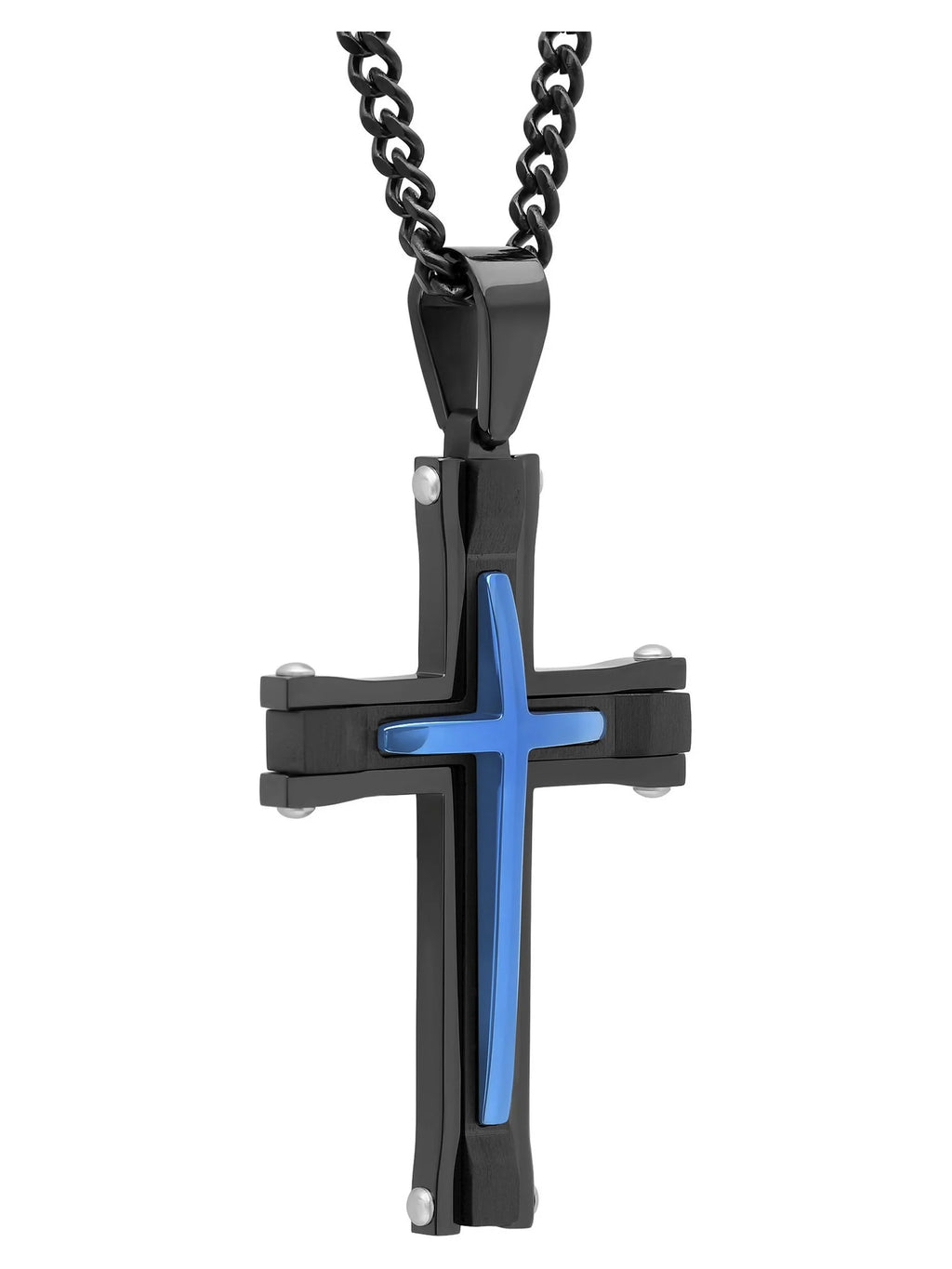 Black and Blue Stainless Steel Cross Pendant Necklace G487
