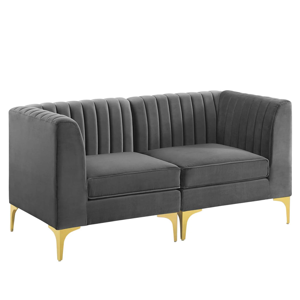 Gray Channel Tufted Performance Velvet Loveseat L757