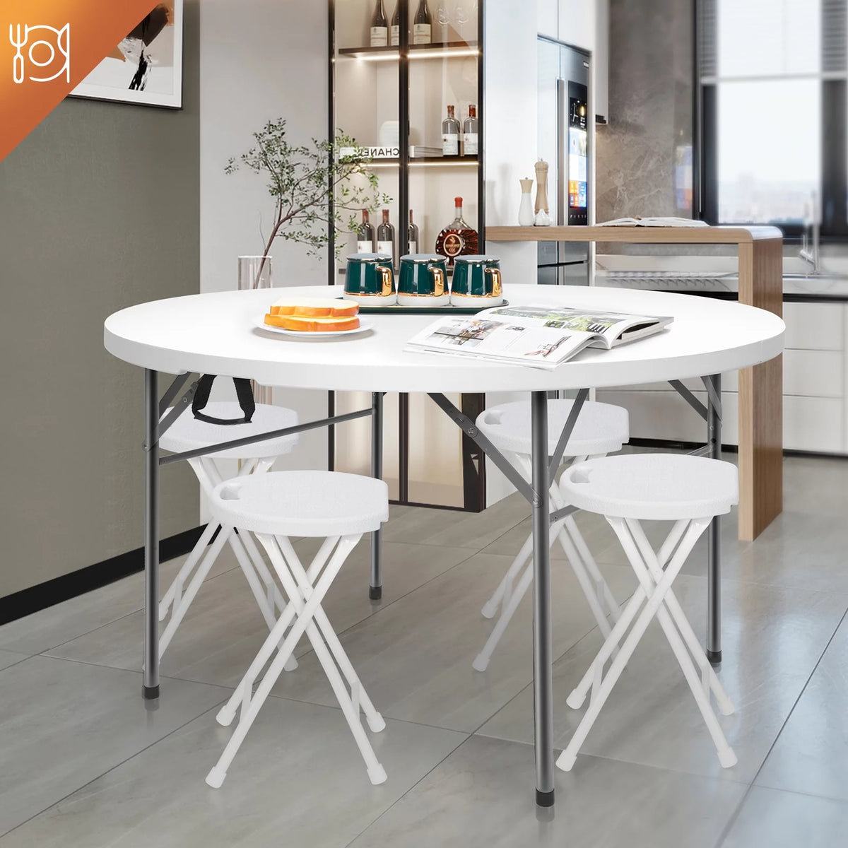 48 Round White Granite Bi-Folding Portable Plastic Table T71163