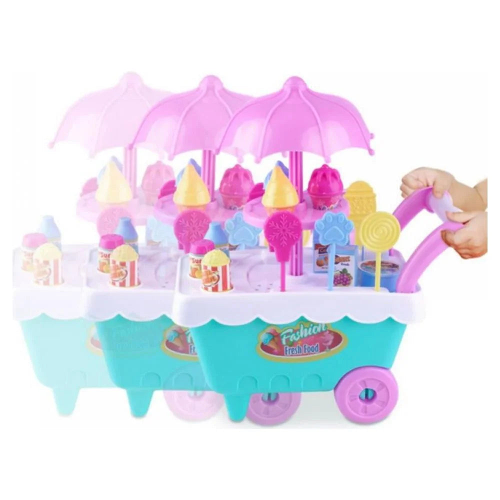 16 Piece Ice Cream Cart Toy Set with Umbrella Food Dishes V26002