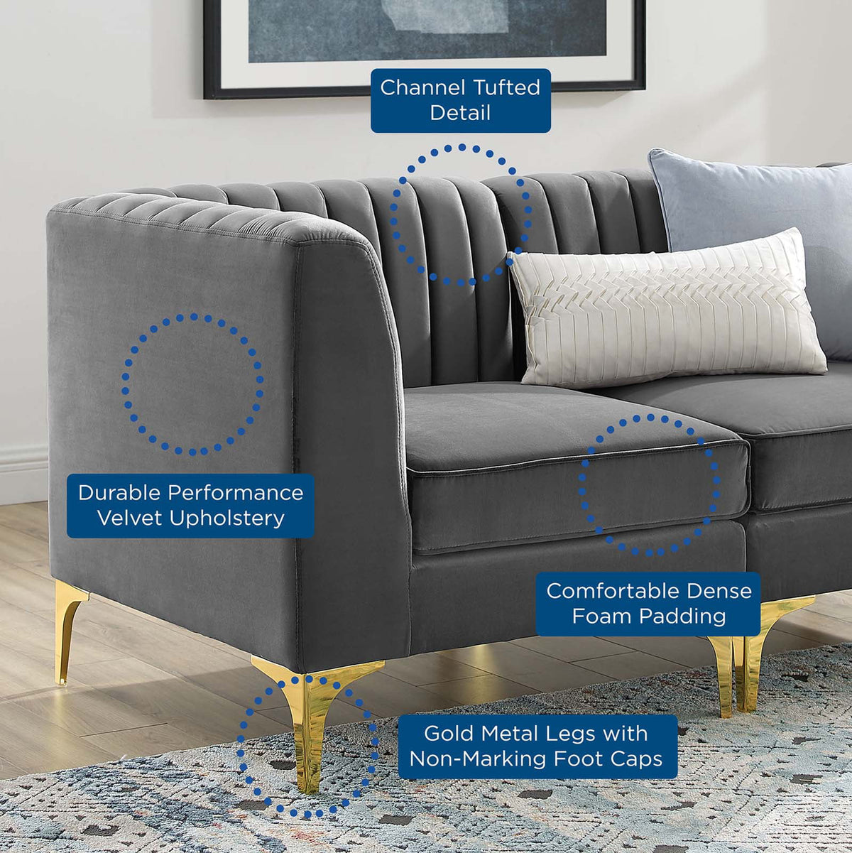 Gray Channel Tufted Performance Velvet Loveseat L757